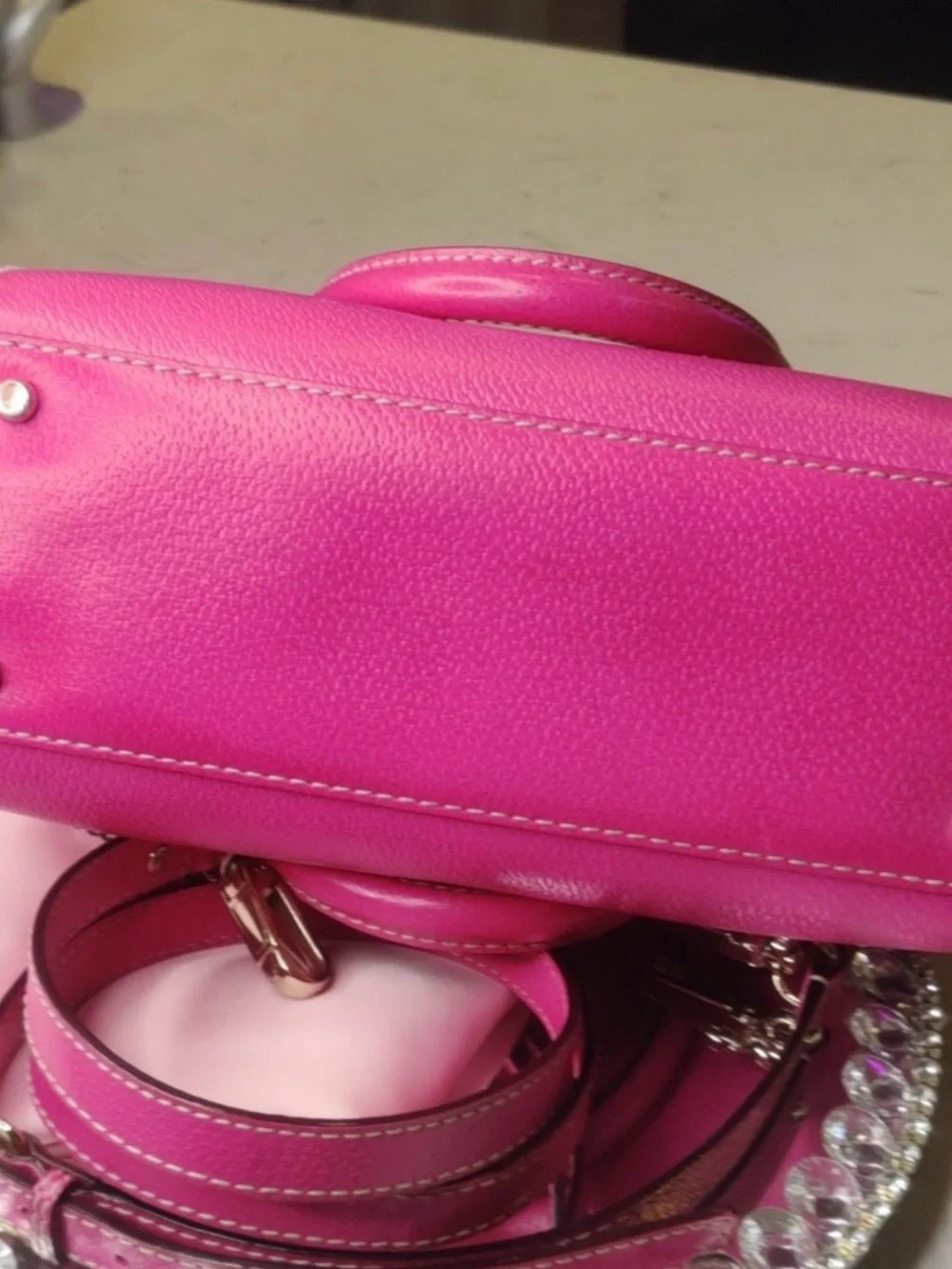 kate spade Hot Pink Leather Dome Satchel with Detachable Strap